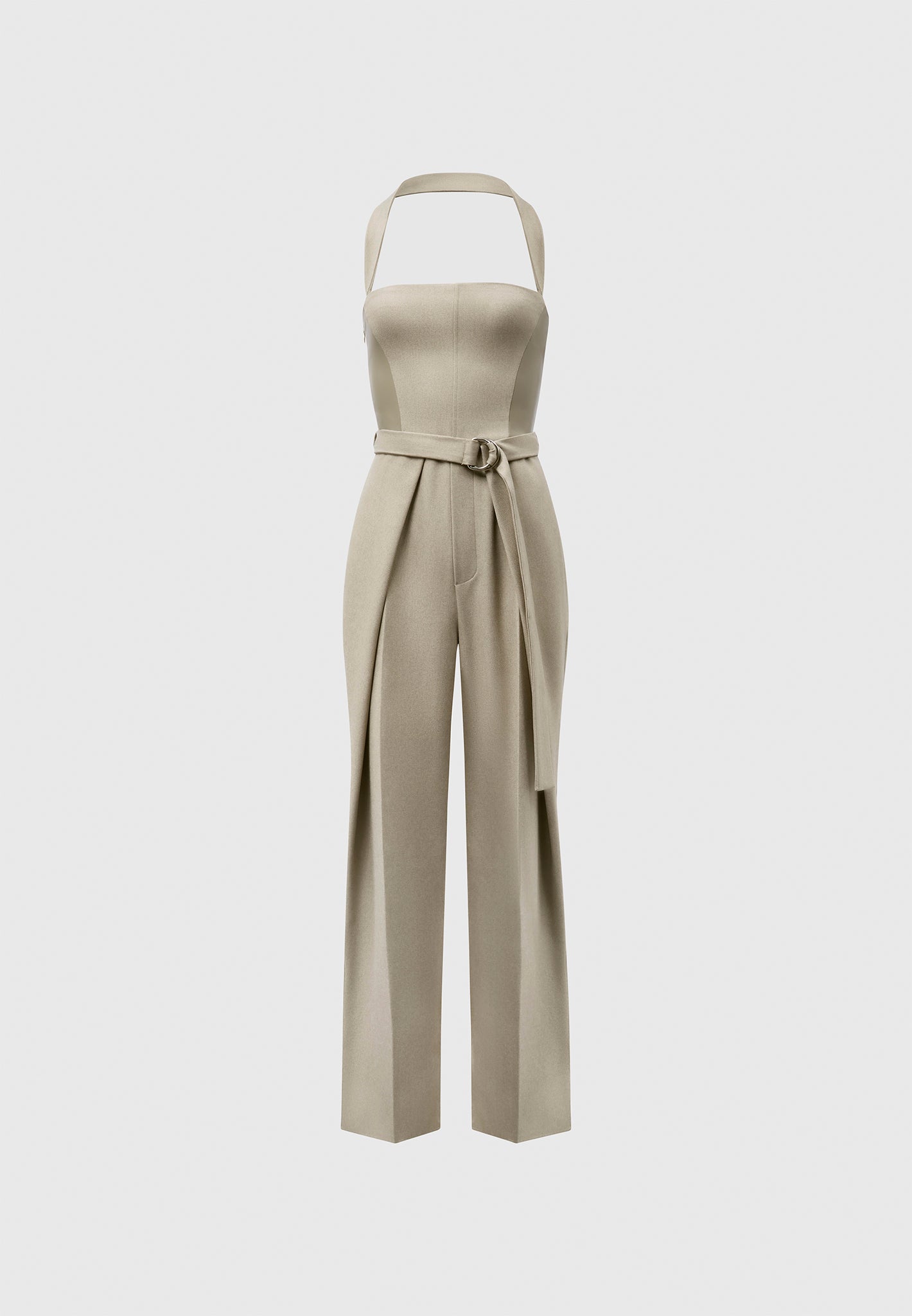 Sabine - Tailored Pleat Jumpsuit with Belt - Beige