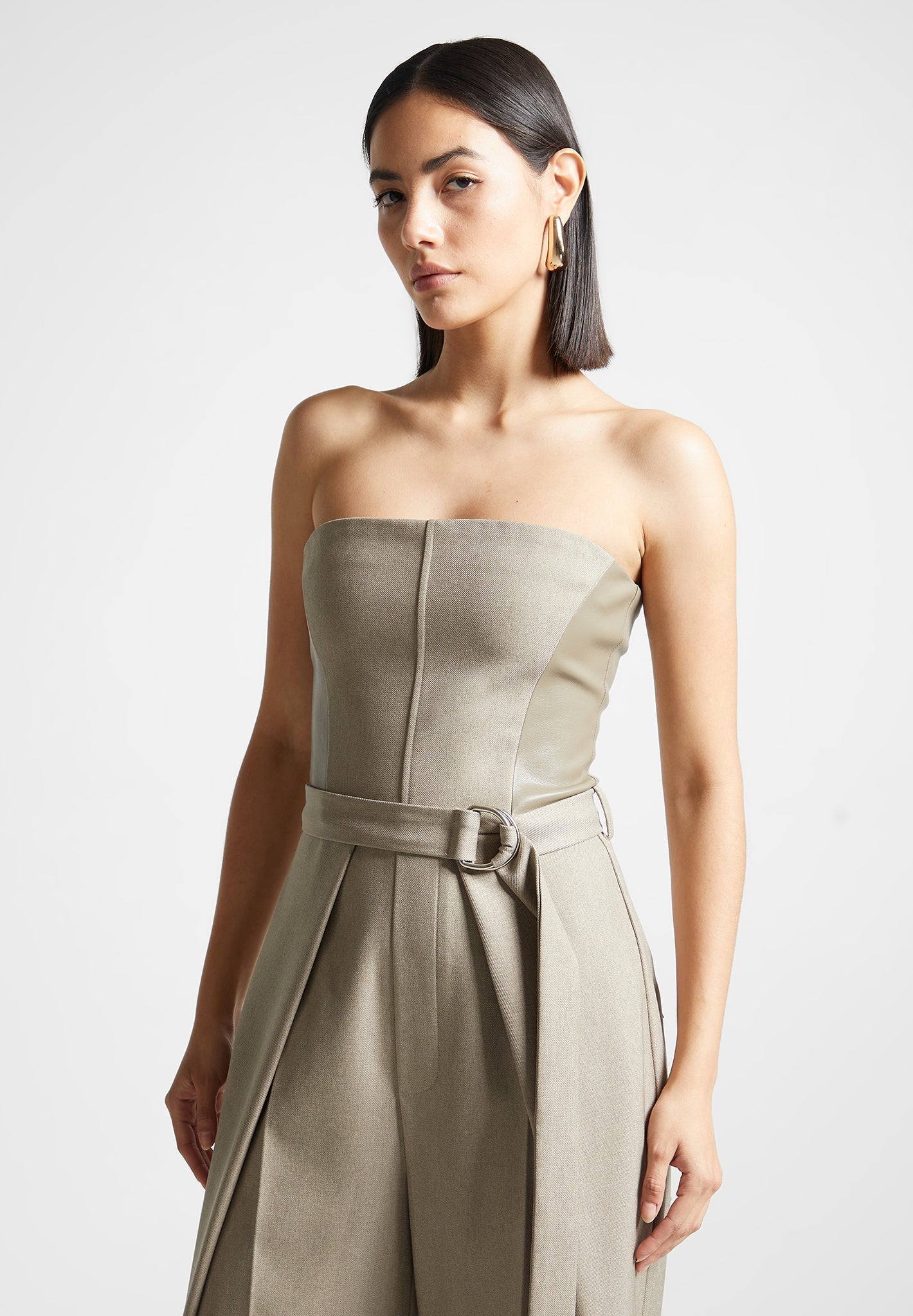Sabine - Tailored Pleat Jumpsuit with Belt - Beige