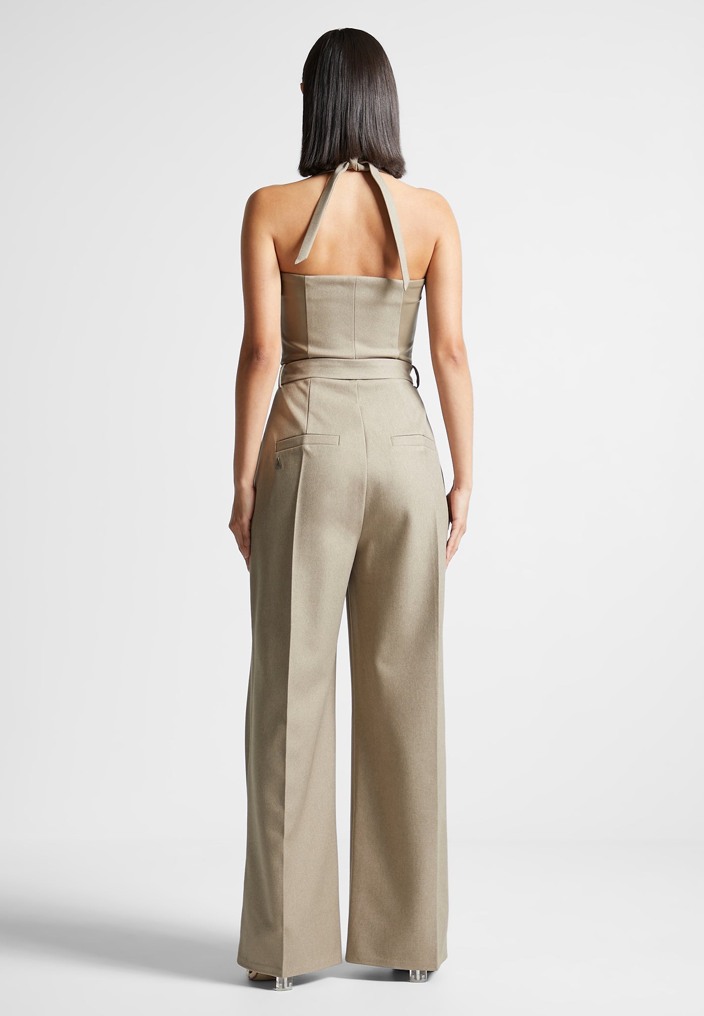 Sabine - Tailored Pleat Jumpsuit with Belt - Beige