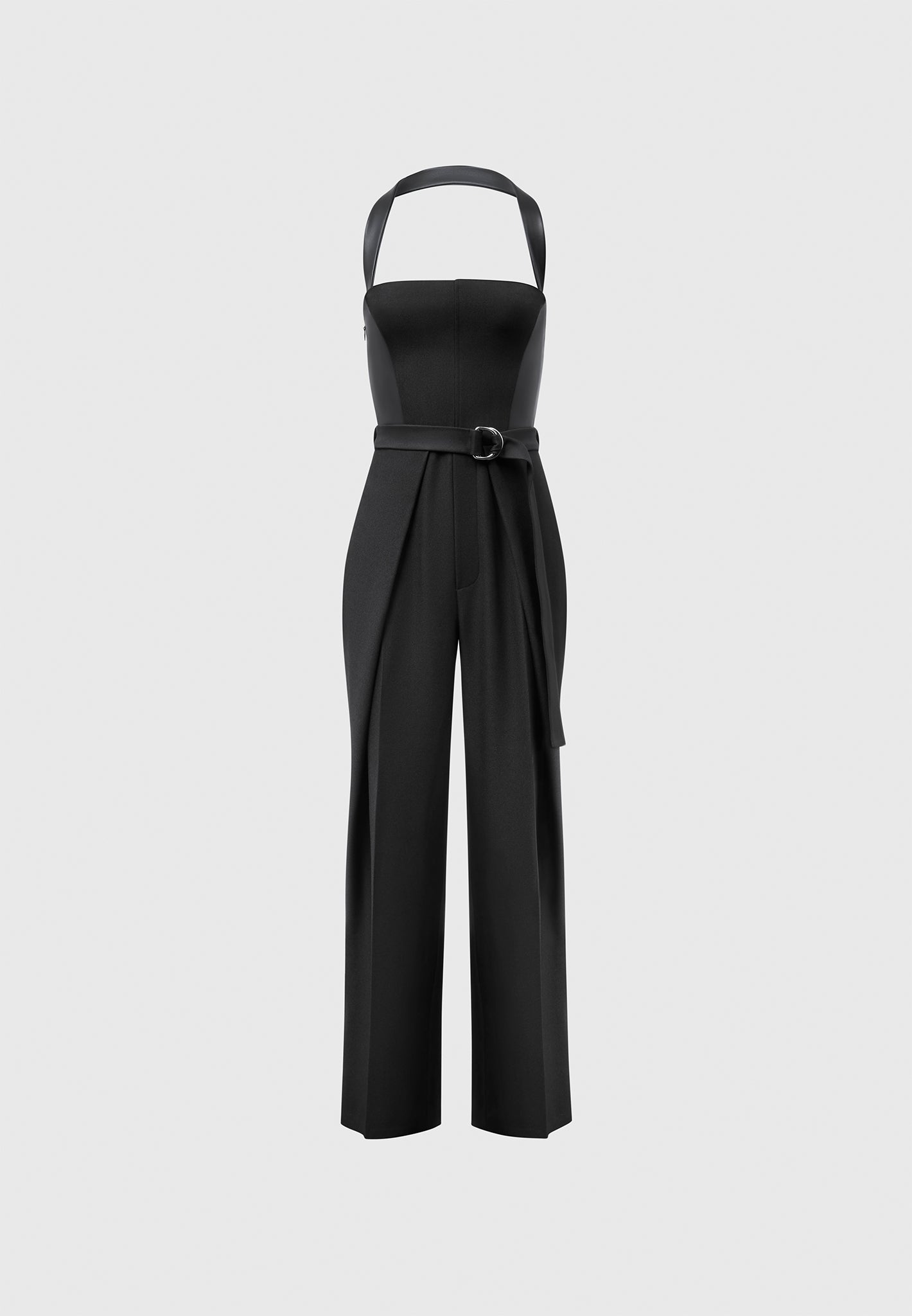 Sabine - Tailored Pleat Jumpsuit with Belt - Black