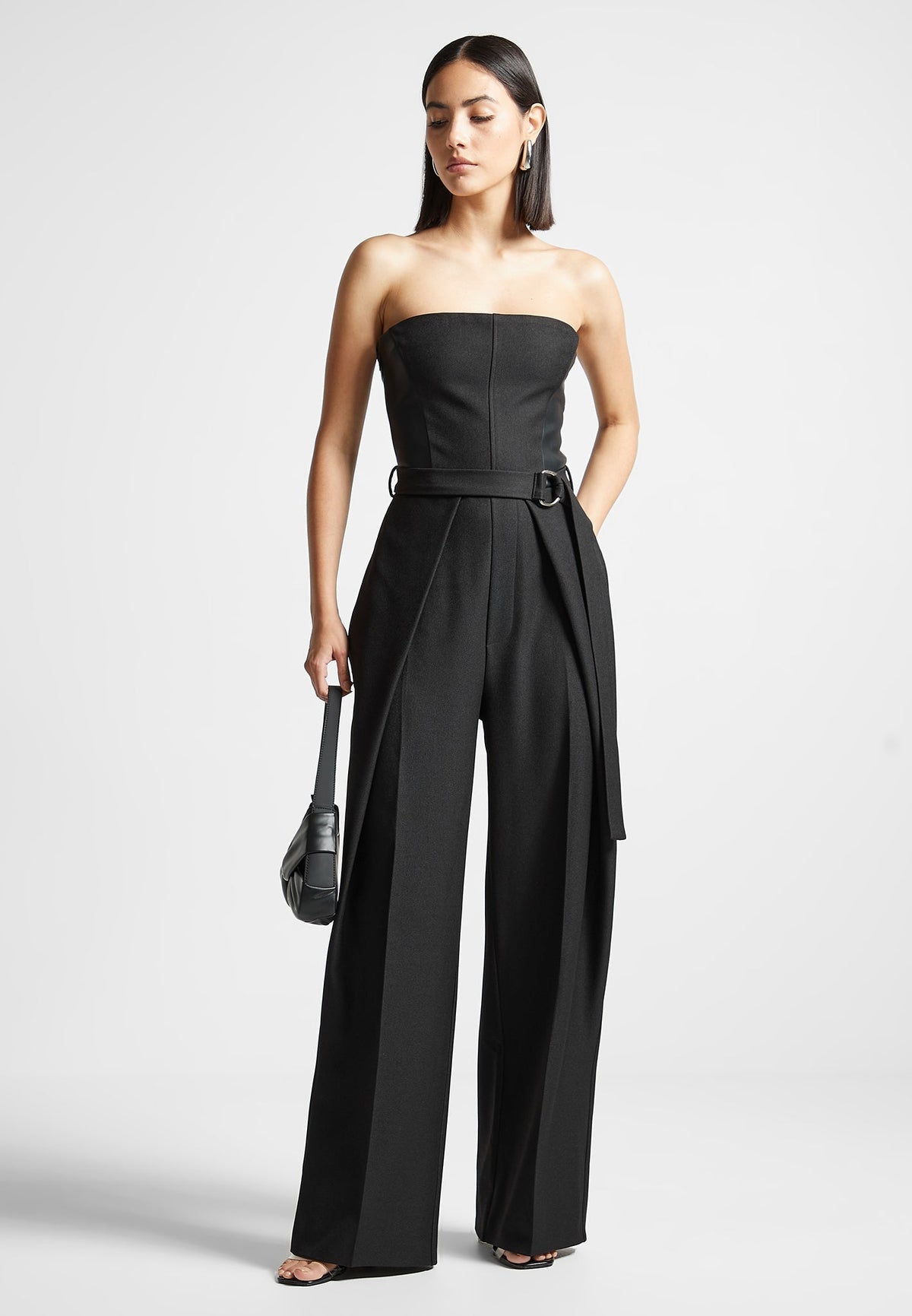 Sabine - Tailored Pleat Jumpsuit with Belt - Black