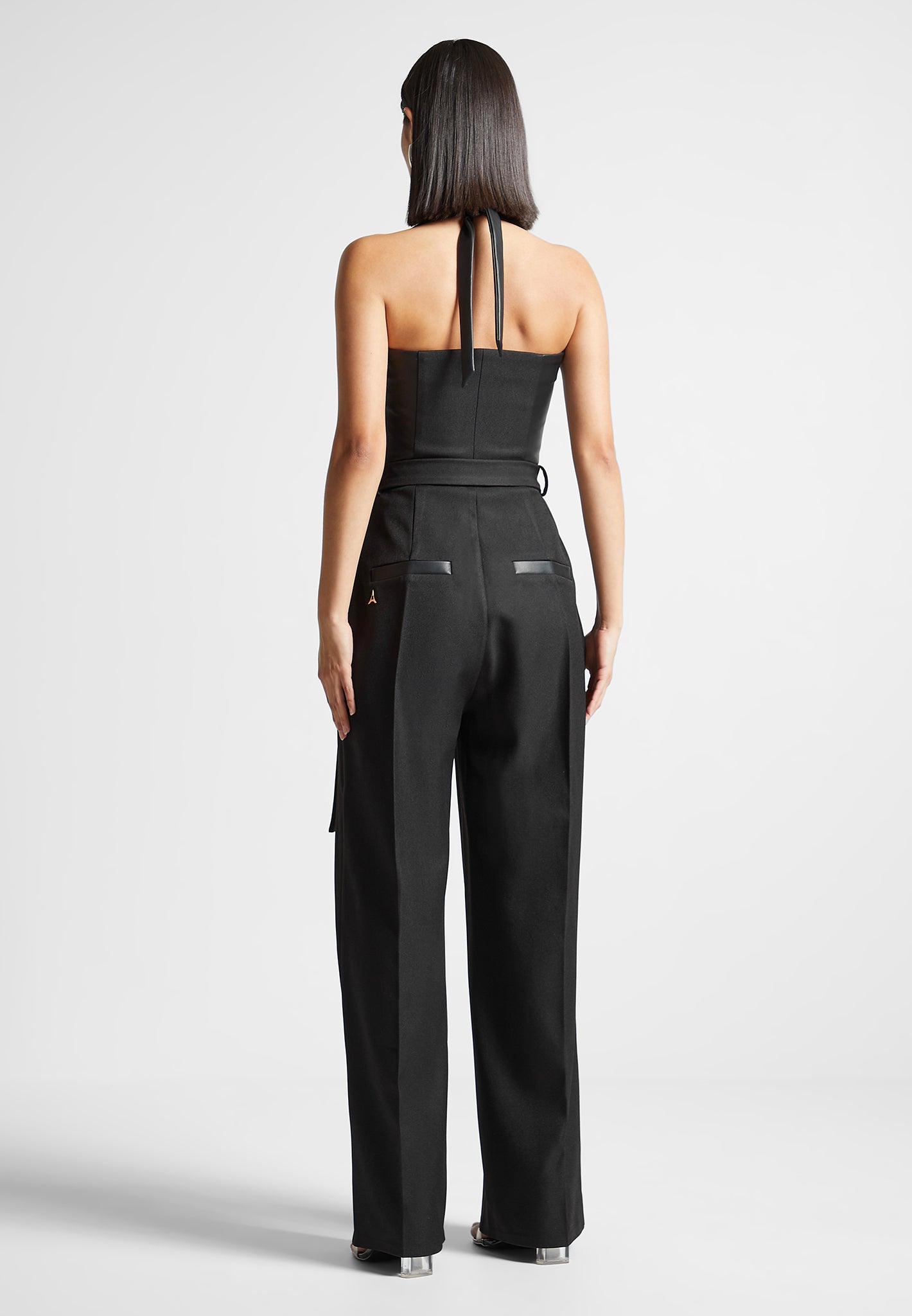 Sabine - Tailored Pleat Jumpsuit with Belt - Black