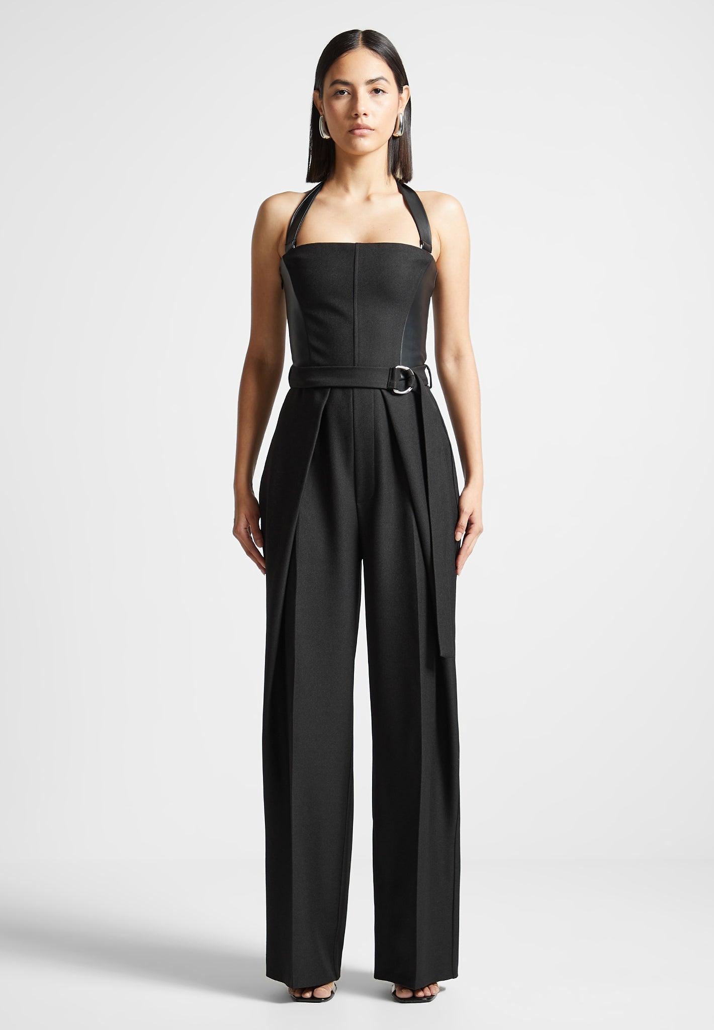 Sabine - Tailored Pleat Jumpsuit with Belt - Black 