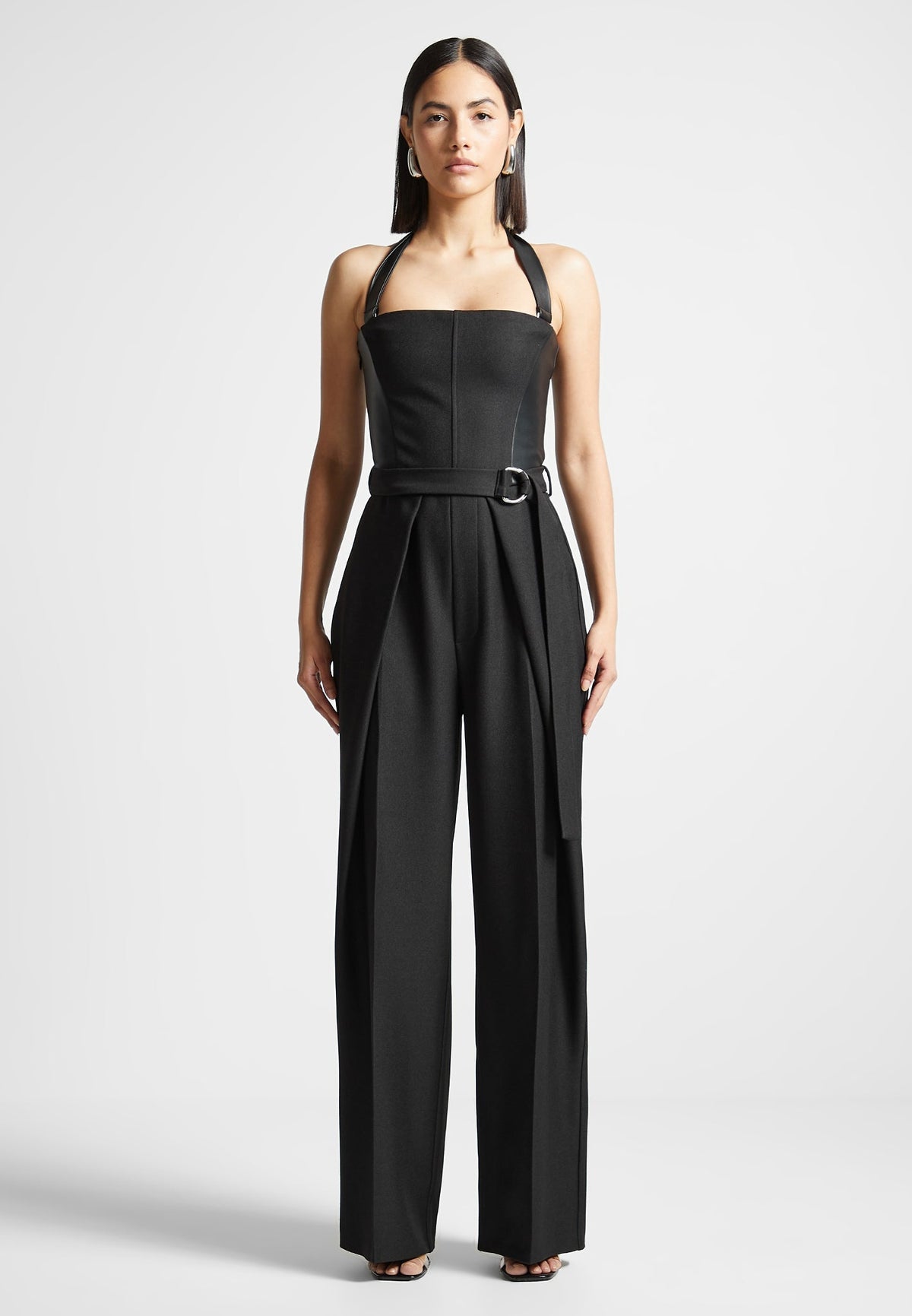 Sabine - Tailored Pleat Jumpsuit with Belt - Black