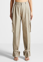Danielle - Tailored Pleated Cargo Trousers - Beige