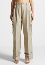 Danielle - Tailored Pleated Cargo Trousers - Beige