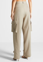 Danielle - Tailored Pleated Cargo Trousers - Beige