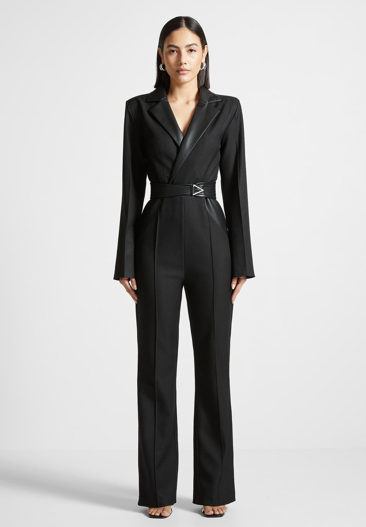 Tailored Fit and Flare Belted Jumpsuit - Black