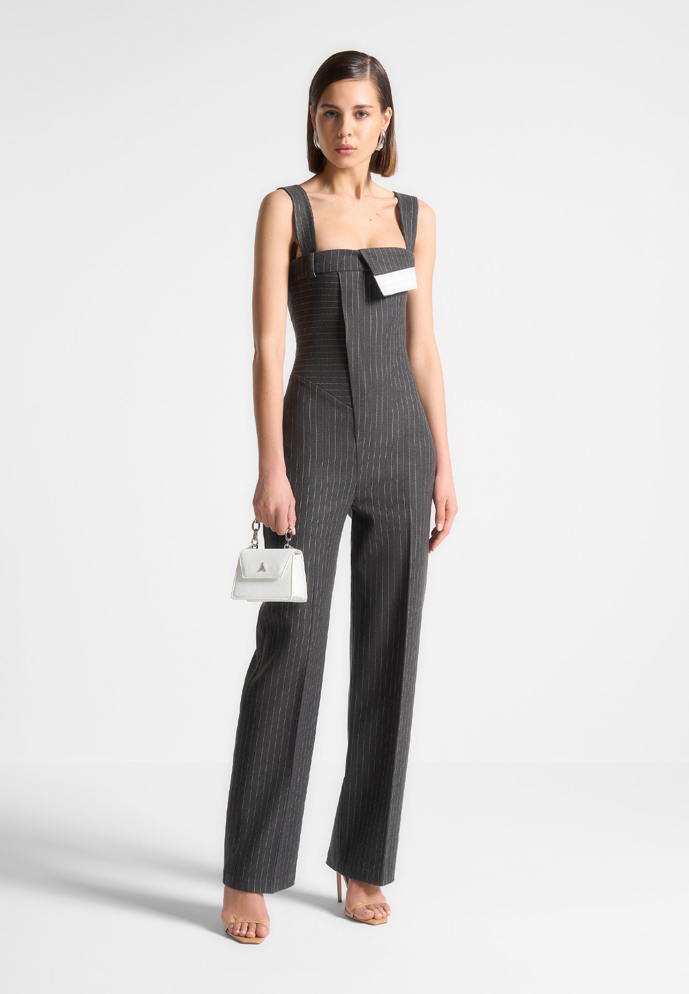Camille - Tailored Pinstripe Jumpsuit - Grey