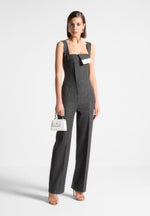 Camille - Tailored Pinstripe Jumpsuit - Grey