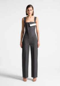 Camille - Tailored Pinstripe Jumpsuit - Grey