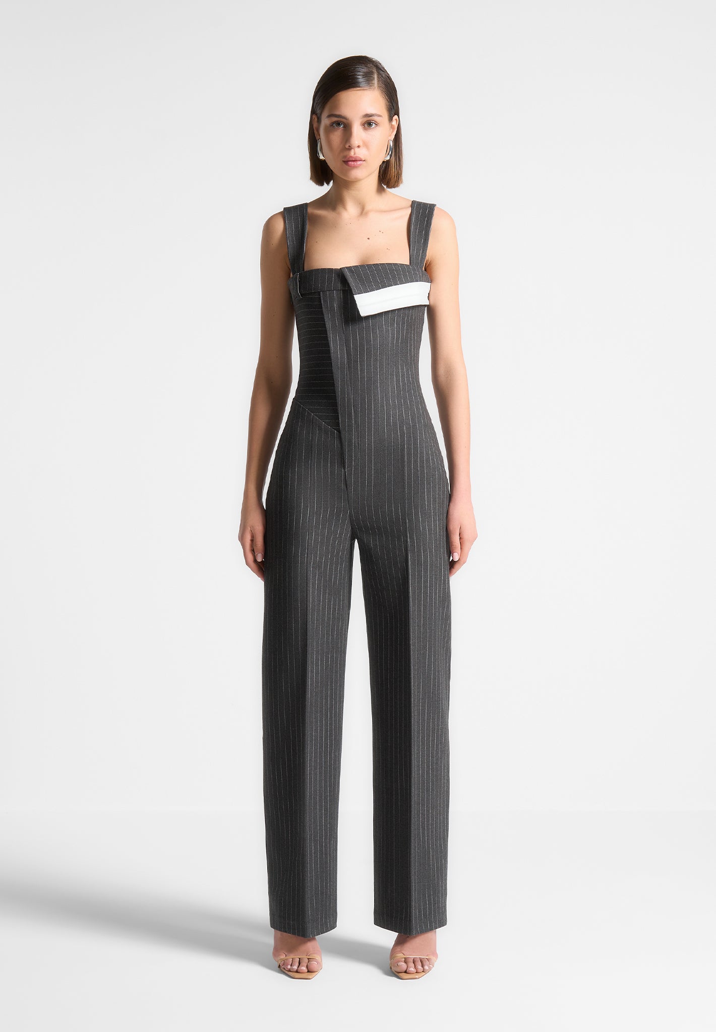 Camille - Tailored Pinstripe Jumpsuit - Grey