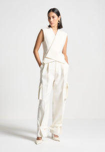 Danielle - Tailored Pleated Cargo Trousers - Off White