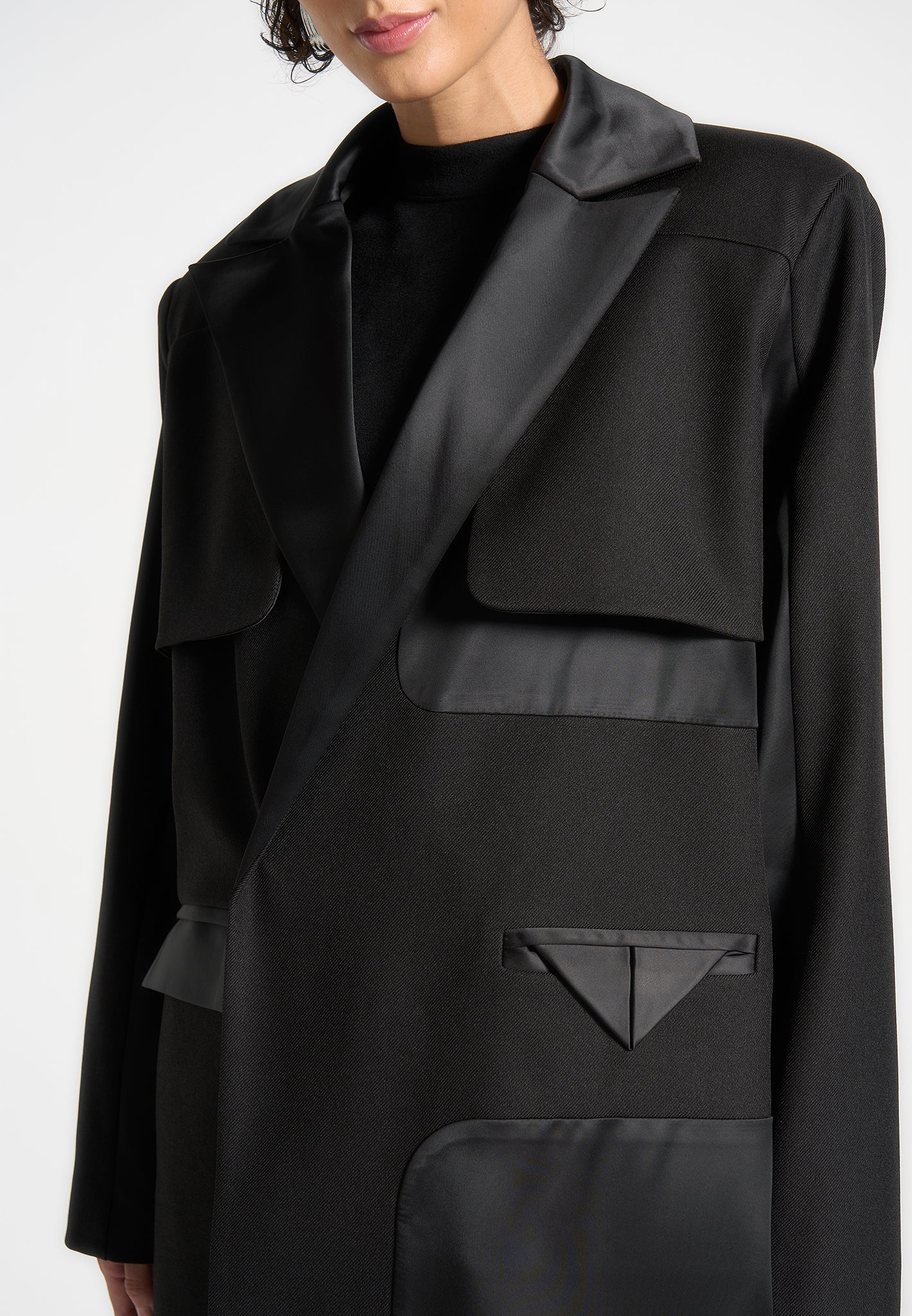 Ilona - Tailored Satin Trench Coat - Black