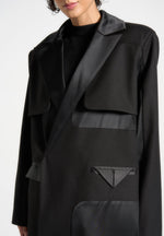 Ilona - Tailored Satin Trench Coat - Black