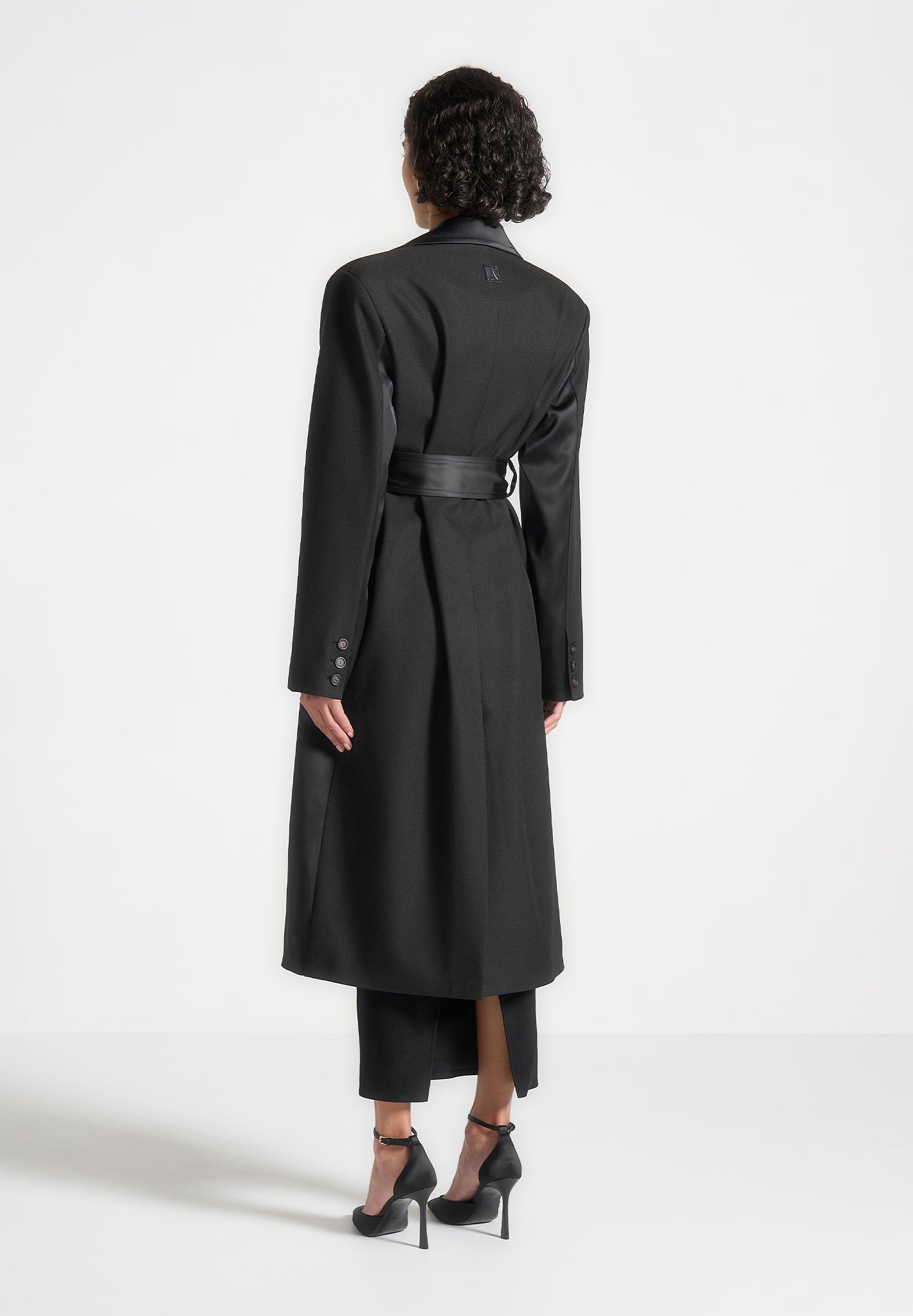 Ilona - Tailored Satin Trench Coat - Black