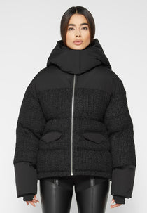 Tweed Puffer Coat - Black