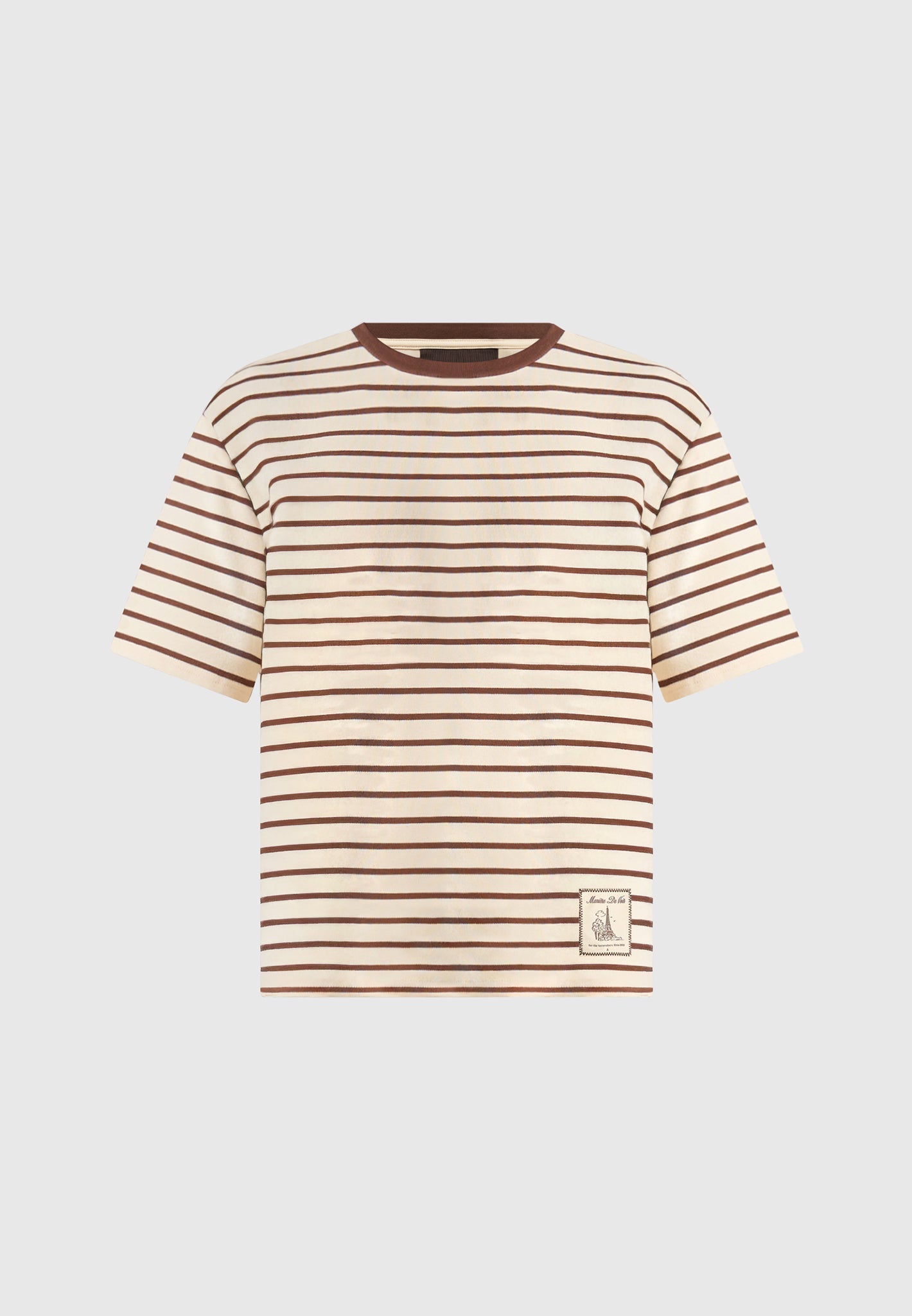 Riley - Unisex Striped Relaxed Fit Cotton T-Shirt - Cream/Brown