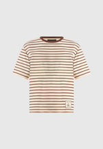 Riley - Unisex Striped Relaxed Fit Cotton T-Shirt - Cream/Brown