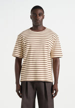 Riley - Unisex Striped Relaxed Fit Cotton T-Shirt - Cream/Brown