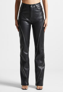 Leather Biker Trousers with Zip - Black