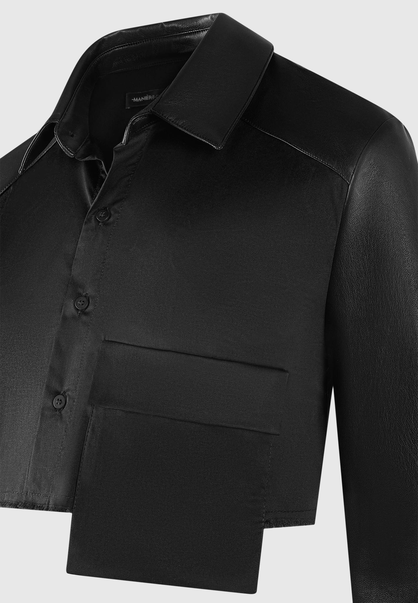 Bernadette - Leather Contrast Cropped Shirt - Black