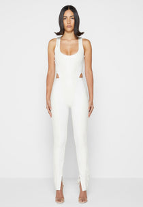 Leather Corset Lace Up Jumpsuit - Off White