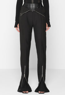 Leather Corset Zip Trousers - Black