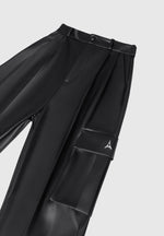 vegan-leather-pleated-cargo-trousers-black