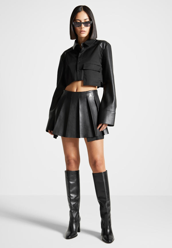 Juliette - Leather Pleated Skort - Black