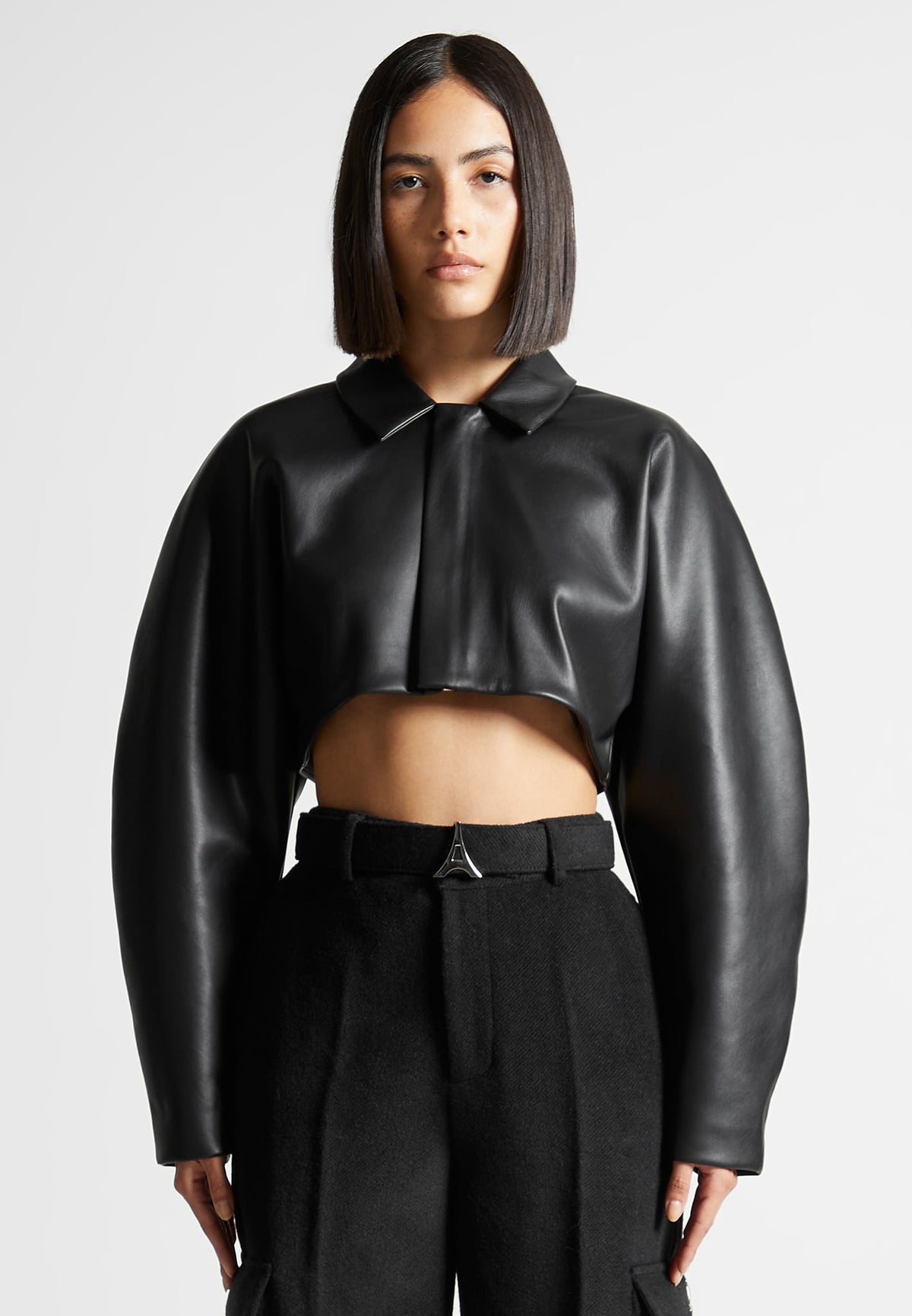 Leather Super Cropped Jacket - Black