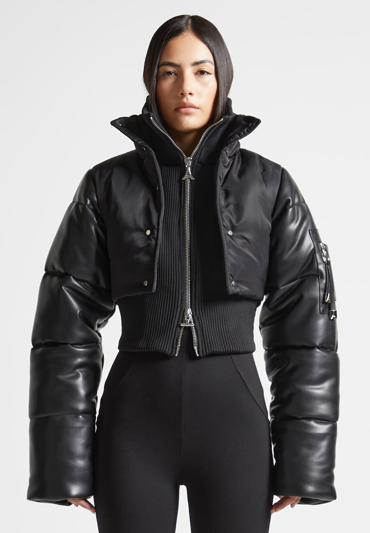 vegan-leather-and-nylon-layered-puffer-jacket-black