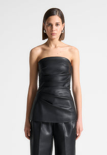 Laurena - Leather Tacked Longline Bandeau Top - Black