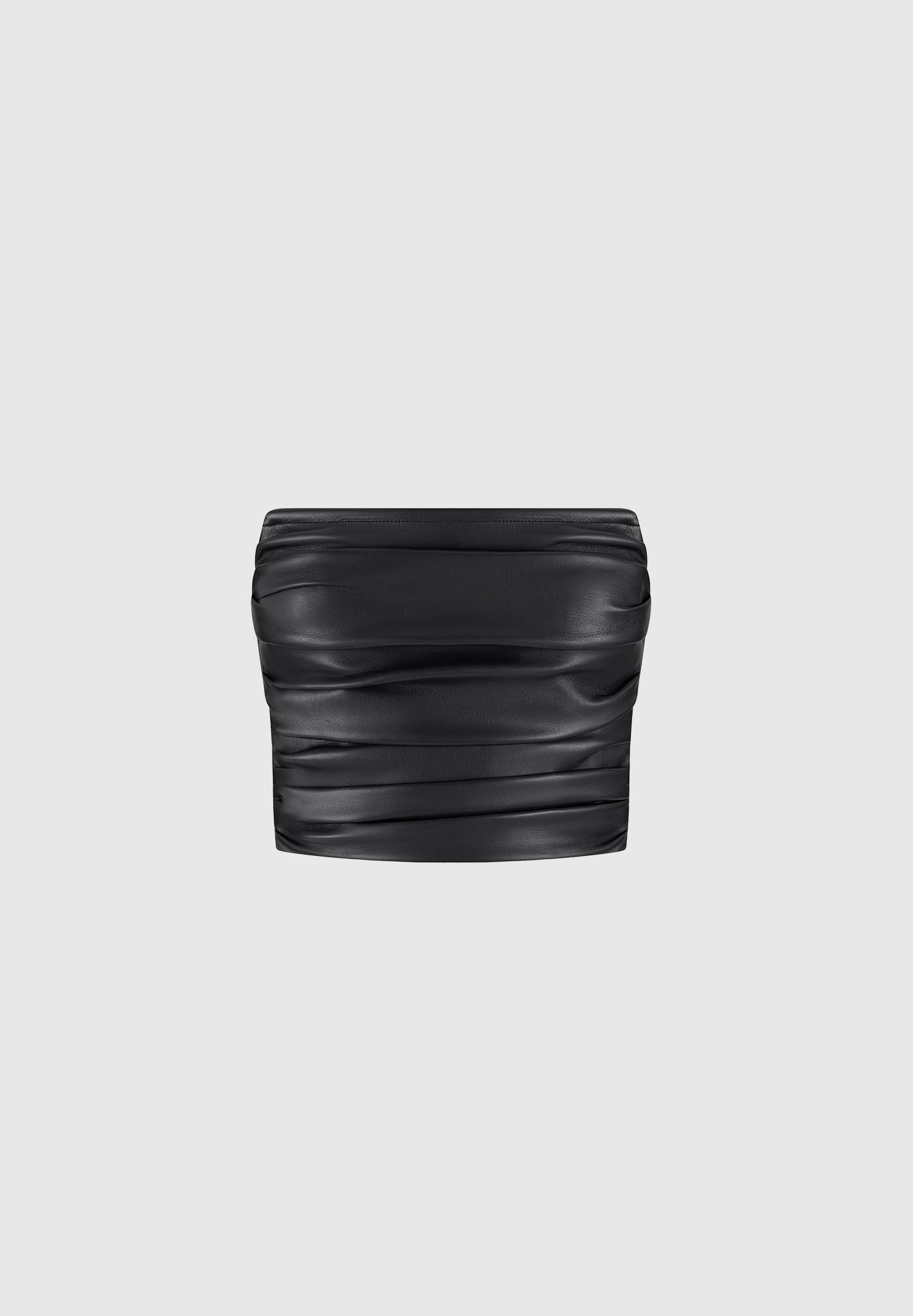 Pleated Bandeau Leather Corset Top - Black