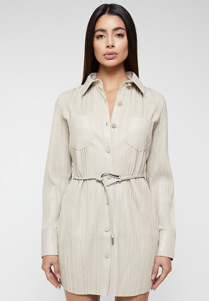 vegan-leather-pleated-shirt-dress-stone 