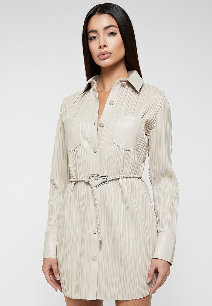 vegan-leather-pleated-shirt-dress-stone