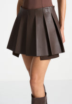juliette-leather-pleated-skort-brown