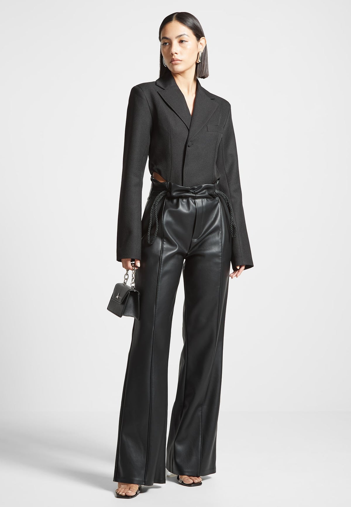 Leather Rope Tie Pants - Black