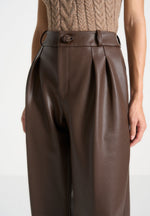 olivia-pebbled-leather-pleated-stacked-trousers-brown