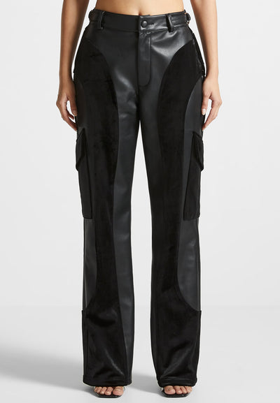 leather-and-velvet-cargo-pants-black
