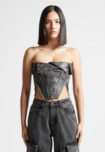 Vintage Leather Biker Corset - Grey