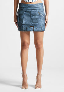 Vintage Leather Cargo Mini Skirt - Blue