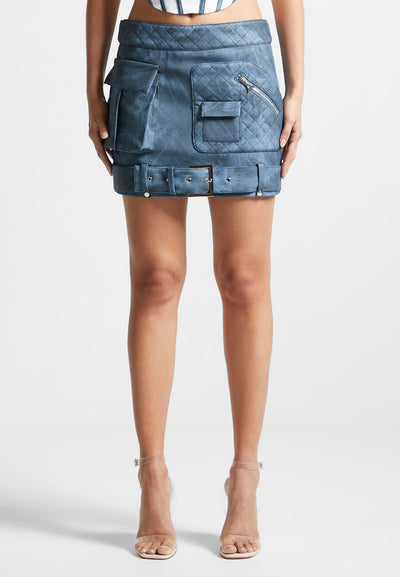 vintage-vegan-leather-cargo-mini-skirt-blue