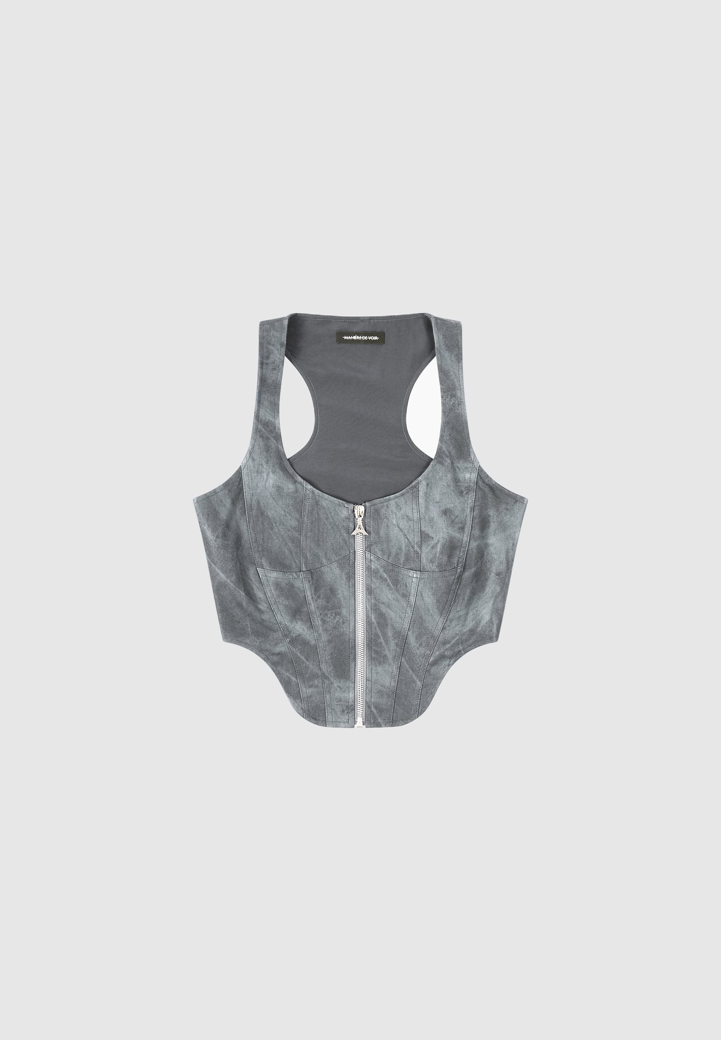 Vintage Marble Leather Corset Top - Washed Grey
