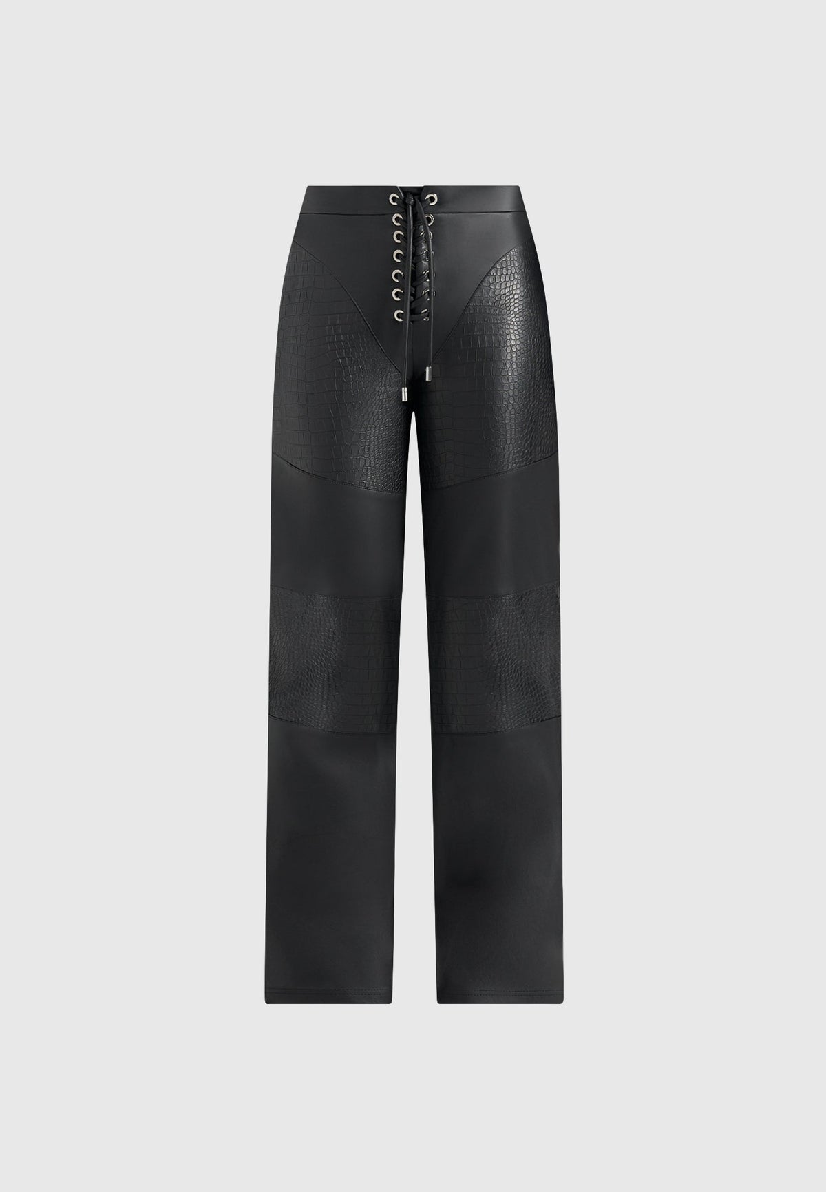 seren-croc-embossed-lace-up-trousers-black