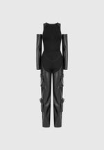 bandage-and-vegan-leather-racer-neck-cargo-pocket-jumpsuit-black