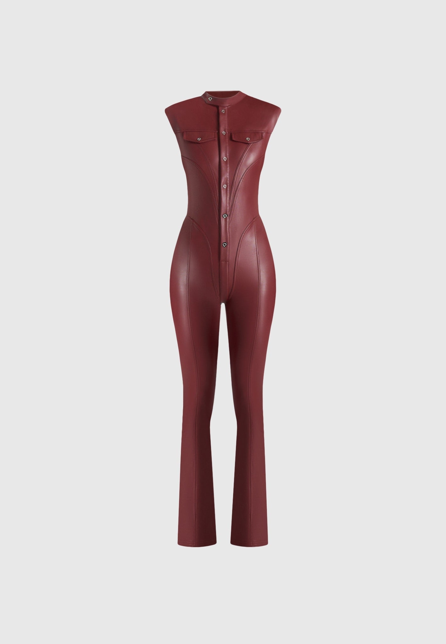 Annette - Leather Jumpsuit - Wine Red