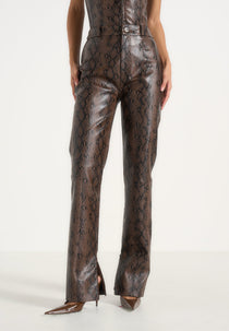 Lucia - Python Straight Leg Pants - Brown
