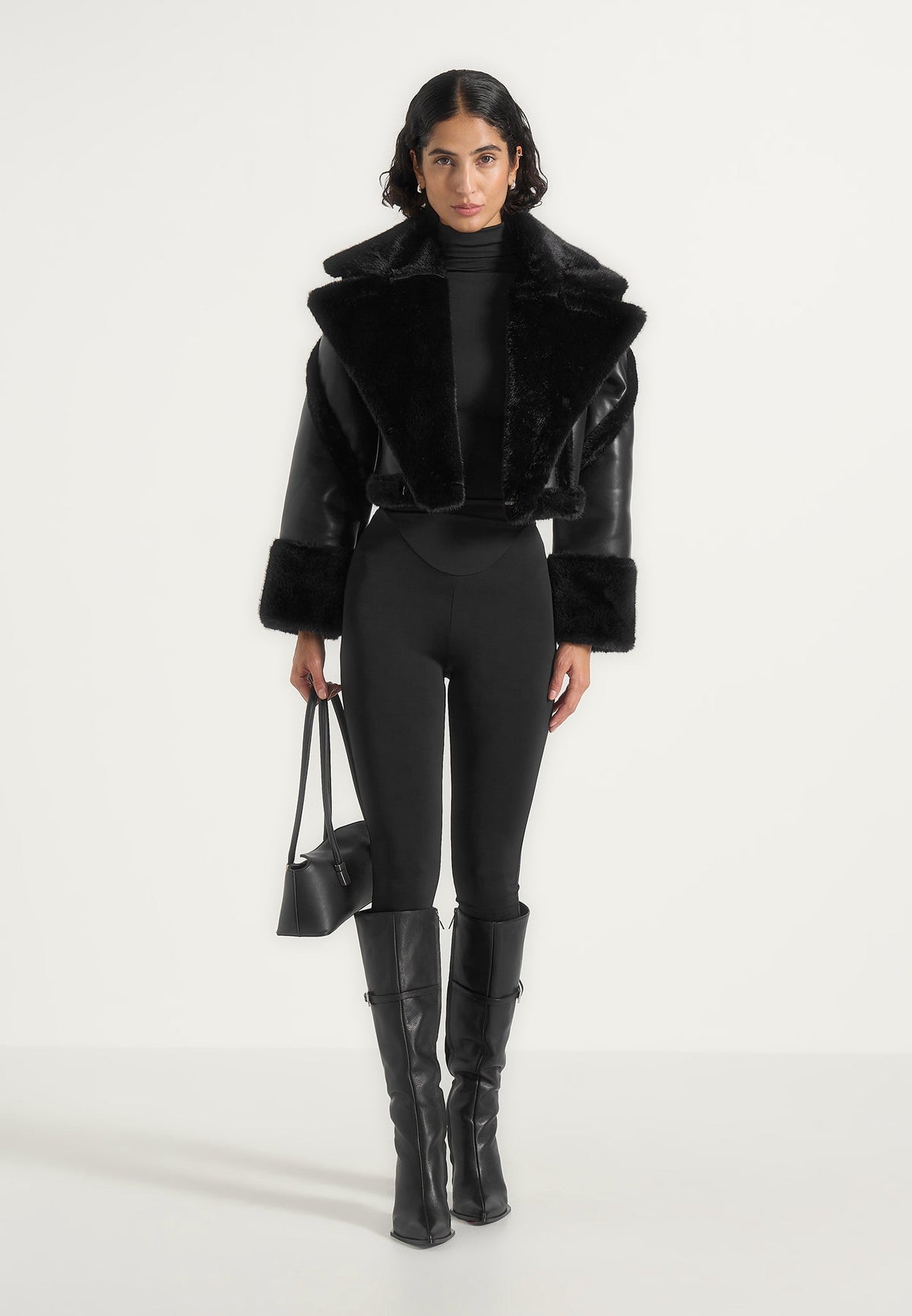 Kena - Leather & Plush 2-in-1 Gilet Jacket - Black