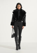 Kena - Leather & Plush 2-in-1 Gilet Jacket - Black